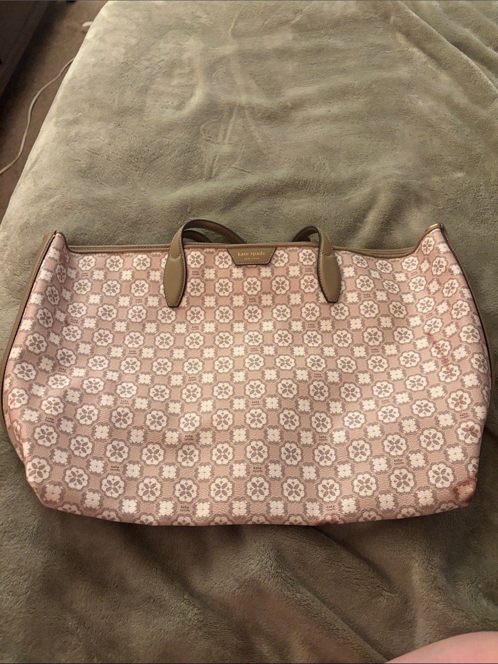 kate spade pink floral jacquard tote with tan handles